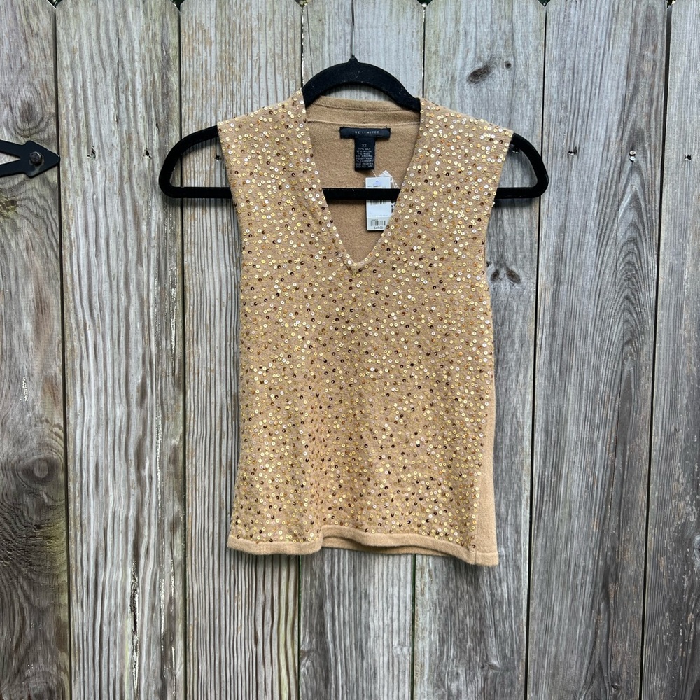 THE LIMITED gold sequin silk cashmere blend sleeveless sweater Women’s XS NWT
